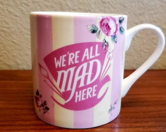 We're All Mad Here Royal Albert Disney Alice Through The Looking Glass Pink Striped Mug