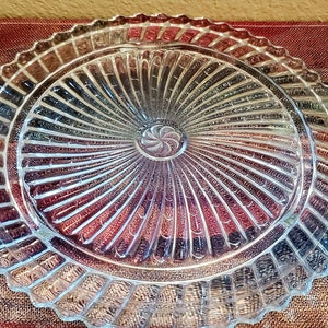 Vintage Glass Cake Plate Platter 3 Footed Spiral Pinwheel Design