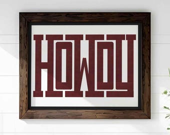 Howdy Western Print, Leather Style Typography, Rustic Farmhouse Decor (Digital Download)