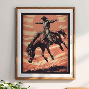 Vintage Poster, Rodeo Poster, Bucking Bronco Print, Retro Western Kunst, Bauernhaus Wanddekoration, Pferde Kunst Geschenk für Geburtstage, Country Home Decor