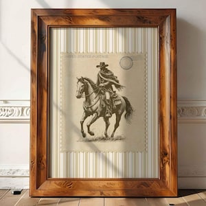 Vintage Rodeo Western Poster, gestreifte Western Cowboy Wandkunst, rustikaler Stempeldruck für Wohnzimmer oder Schlafzimmer, digitaler Cowboy Rodeo Druck