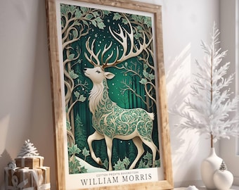 William Morris Winter Deer Print, Custom Option, Holiday Décor, Vintage Botanical Prints, Physical Print 12 Sizes