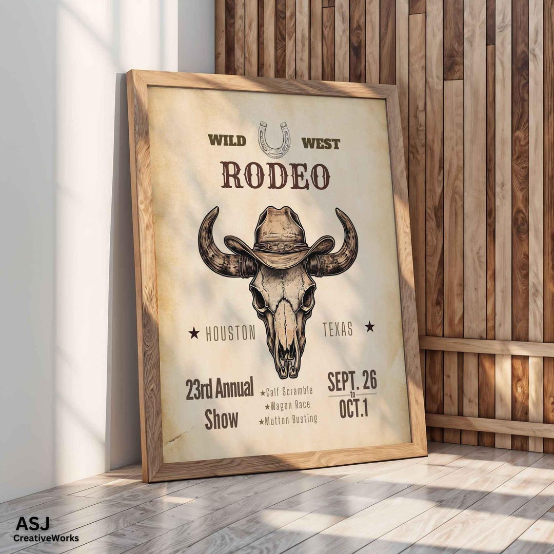 Houston Rodeo Print Vintage Houston Rodeo Poster: Bull Skull Western Print - Etsy
