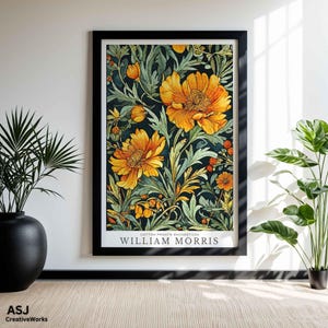 William Morris Ringelblumen Poster, Vintage botanische Wandkunst, florales Kunsthandwerk Druck, orange Ringelblume Wohnkultur, naturinspirierter Druck