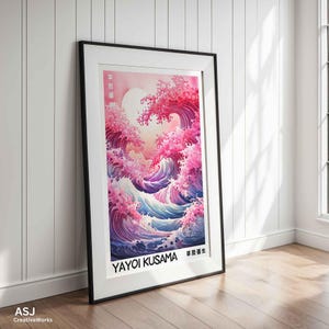Pink Wave Yayoi Kusama inspiriertes Plakat, Vintage japanische rosa Wandkunst, Ozean-Druck, beruhigende Kunst für Therapie Bürodekor oder Haus