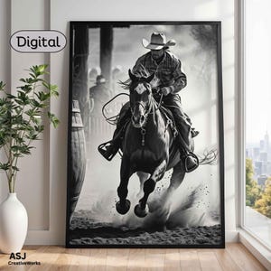 Black and White Cowboy Poster, Wild West Decor, Cowboy Poster Digital Download