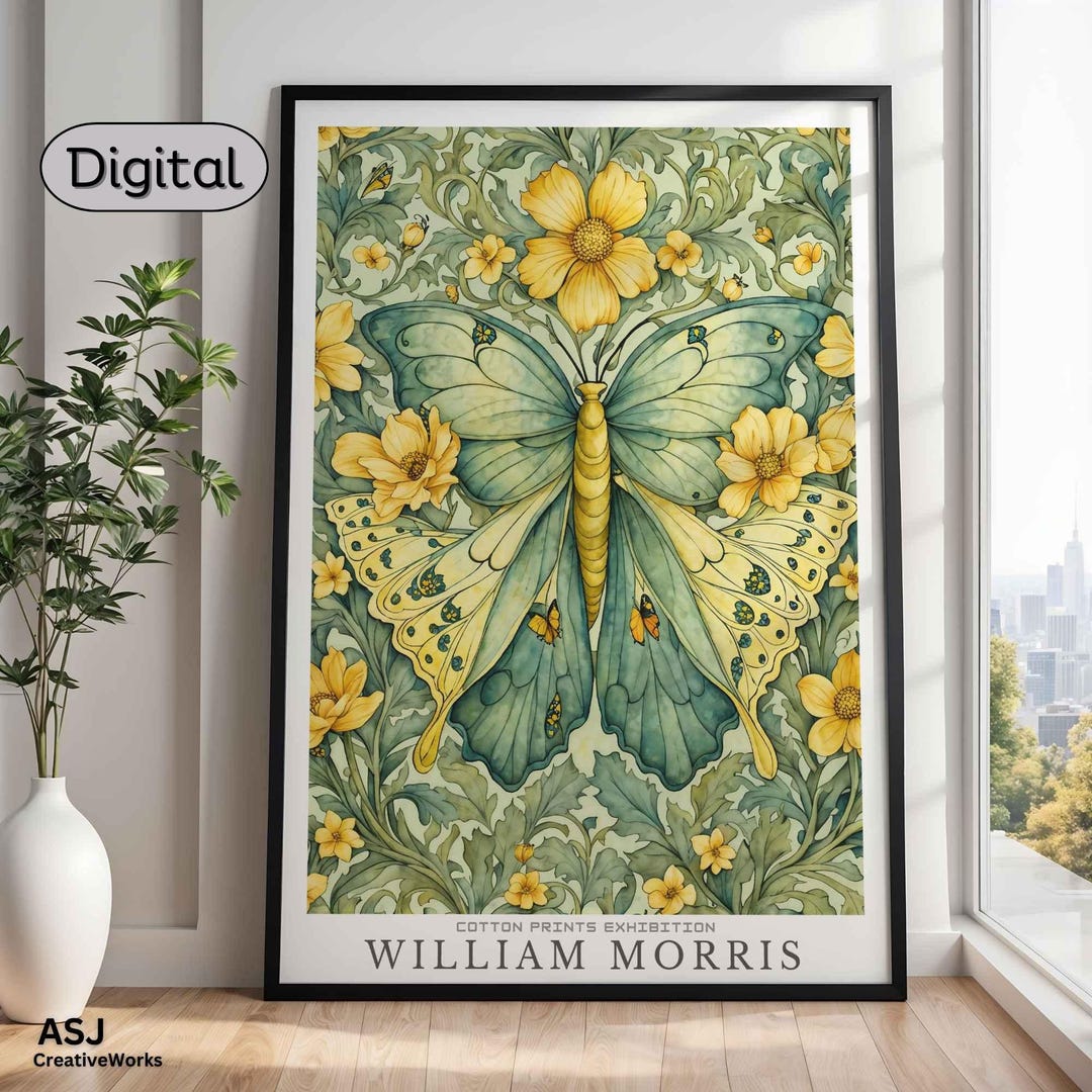 William Morris Yellow Butterfly Print, Vintage Nature Wall Art ...
