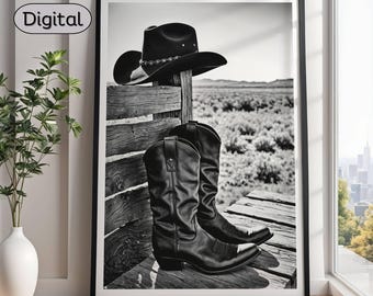 Cowboy Boots Print: Black and White Western Photo (Digital Download)