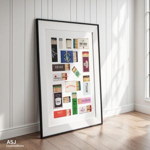 New York Matchbox Wall Art, Retro Matchbox Print, Matchbook Poster, Unikatowa dekoracja ścienna, Wystrój domu w restauracji, Natychmiastowe pobieranie cyfrowe