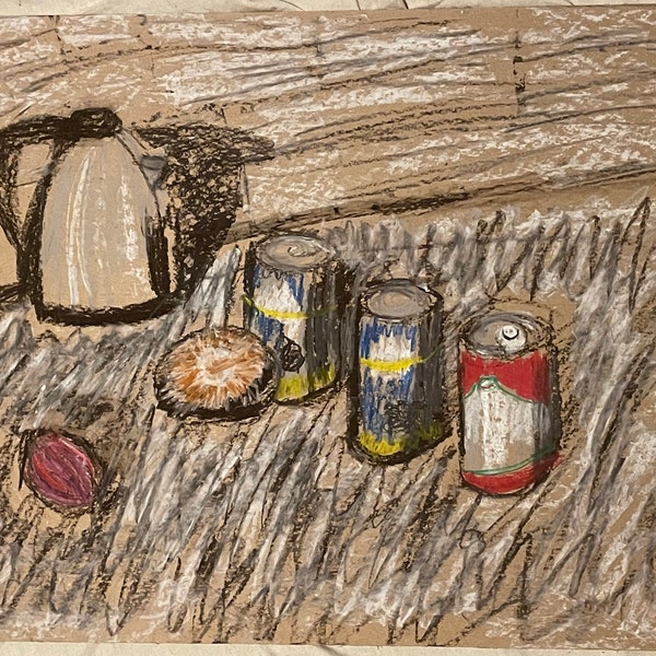 Still Life with Cans and Onions, Oil Painting