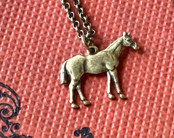 Little Horse Pendant Necklace in Antiqued Brass or Antiqued Silver