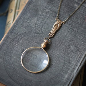 Art Deco Monocle Necklace in Antique Brass or Silver