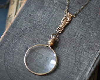 Art Deco Monocle Necklace in Antique Brass or Silver
