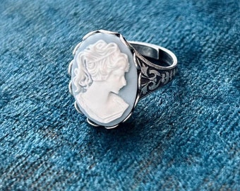 Blue Lady Cameo Ring- adjustable - available in antiqued brass or antiqued silver
