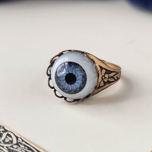 Eyeball Ring in Vintage Victorian Gothic Style, Evil Eye Jewelry Whimsigoth Protection Jewelry, Unique Handmade Witchy Ring for Women or Men