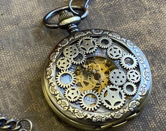 Spur Gear Train Mechanical Pocket Watch - Pocket Chain or Necklace
