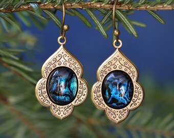 Blue Shell Earrings - Choose a Stone, Refracting Glass, or Shell Cabochon in Retro Vintage Style