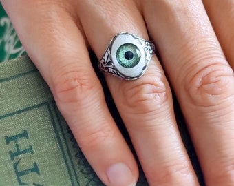 Eye Ring - Vintage Style Evil Eye Protection Talisman Jewelry - Elegant Yet Weird Victorian Gothic Accessory, Fantasy Goth Ring for Women