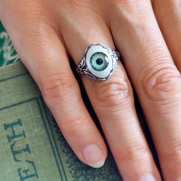 アイリング - ヴィンテージスタイルの邪眼保護タリスマンジュエリー - エレガントでありながら奇妙なビクトリア朝のゴシックアクセサリー、女性用ファンタジーゴスリング