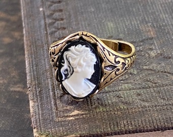 Elegant Lady Cameo Ring- adjustable band- pick a color