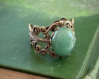 Aventurine Filigree Ring Adjustable Size