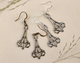 Victorian Thor's Hammer Filigree Earrings in Brass or Antiqued Silver