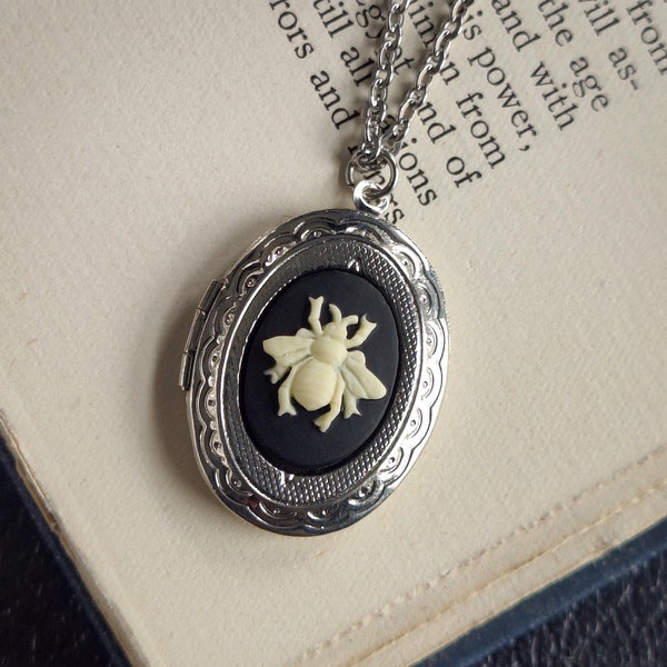 Bee Cameo Vintage Style Necklaces in Antiqued Silver or Brass, Lockets, Bookmarks, and Ring