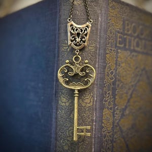 Skeleton Key Necklace in Brass or Silver, Victorian Gothic Fantasy Jewelry