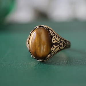 Stone Ring - Tigereye, Goldstone, Carnelian or Leopardskin Jasper