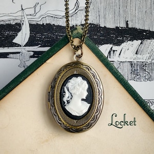 Lady Cameo Oval Vintage Style Antiqued Brass Locket