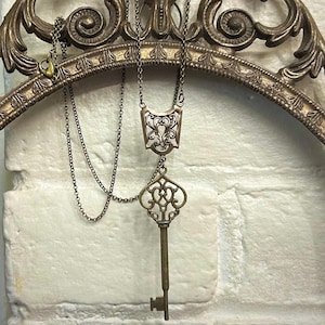 Skeleton Key Necklace in Bronze or Silver, Pick a Chain Style