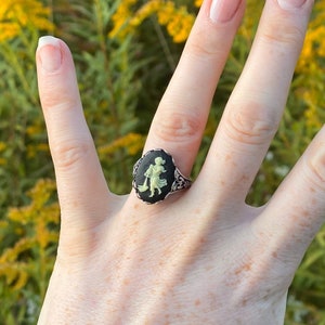 Aquarius Zodiac Cameo Ring | Vintage Astrology Jewelry in Antiqued Brass or Silver