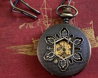 Winter Solstice Mechanical Pocket Watch in Antiqued Brass