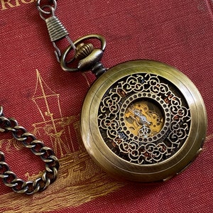 Edwardian Brass Mechanical Pocket Watch - on Fob or Necklace Chain