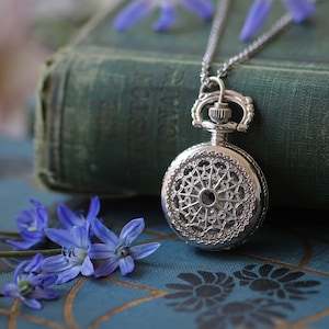 Small Pocket Watch Pendant Necklace in Silver:  Choose from Three Options
