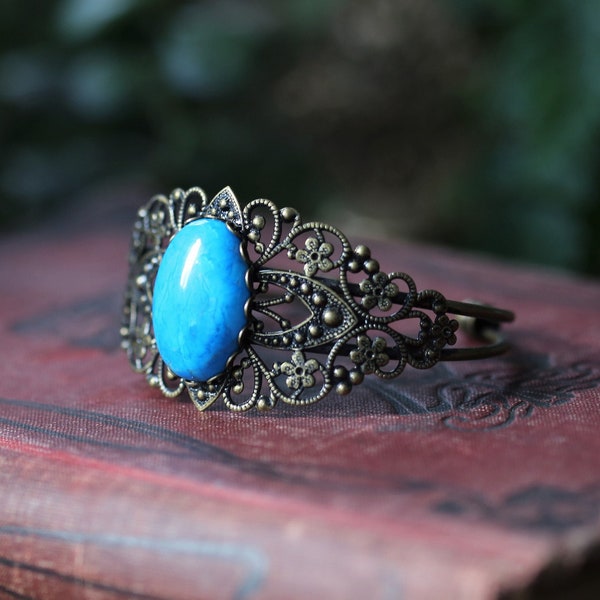 Stone Cuff Bracelet - Blue Agate, Lt/Dk Blue Sodalite, Turquoise Howlite, Lt/Dk Blue Howlite