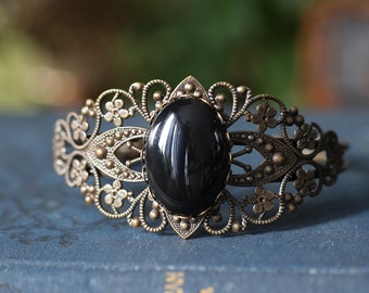 Stone Cuff Bracelet - Black Onyx, Black and Gray Snowflake Obsidian, Howlite or Shimmerstone