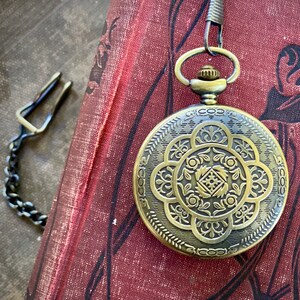 Moroccan Shield Brass Mechanical Pocket Watch -on Pocket Chain or Necklace