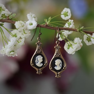 Lady Cameo Earrings in Antiqued Silver or Brass.  Complete the set with a matching collection.