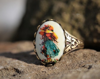 Broche Holly Hobbie Vintage 1980 - Grande épingle Illustrée, Plastique Multicolore, Occasion - Superbe Bijou Rétro