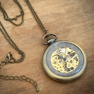 Stagecoach Master Brass Mechanical Pocket Watch on Fob or Necklace Vintage Style image 6