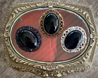 Black Onyx Brooch for Men and Women. Vintage Inspired Custom Pin that Converts to a Necklace. Mourning Jewelry