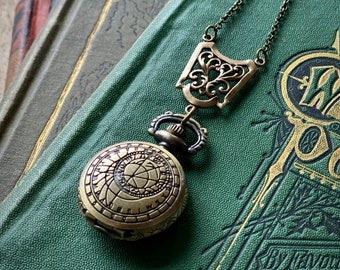 Time Lord Watch Pendant Necklace in Vintage Bronze