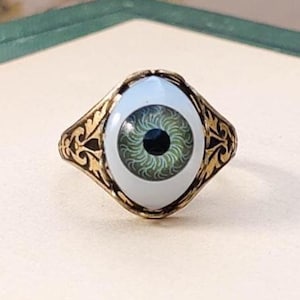Gothic Eye Ring - Vintage Style - Adjustable - Green, Blue, or Brown, Evil Eye Jewelry, All Seeing Eye, Witchy Victorian Optometrist Gift