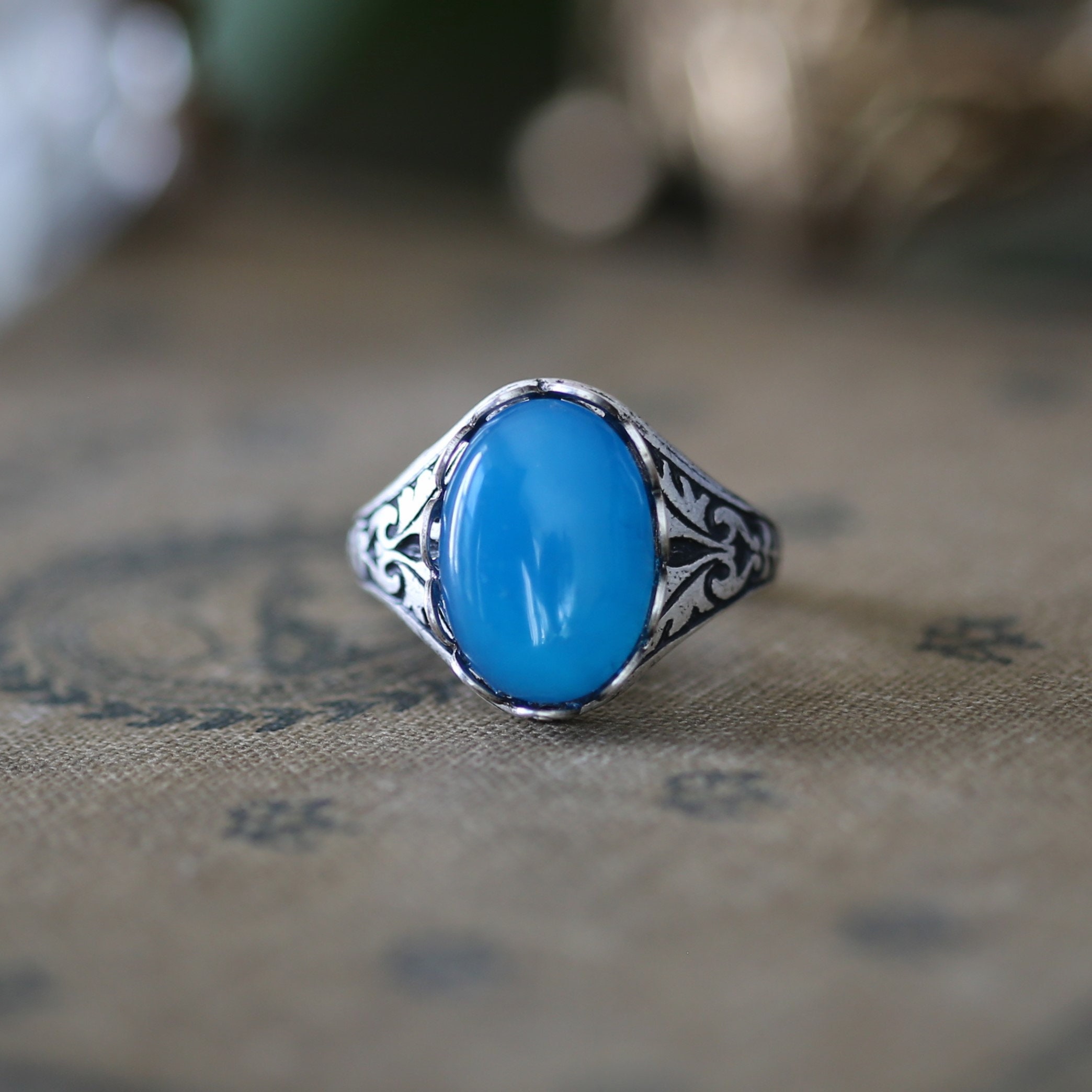 Blue Stone Adjustable Vintage Style Rings Choose from Agate Sodalite or Blue Howlite