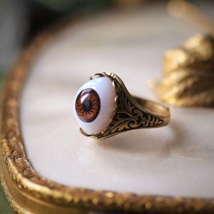 Evil Eye Protection Talisman on Vintage Victorian Adjustable Ring Band, Unique Eye Doctor Jewelry Gifts, Edwardian Custom Eye Color Ring