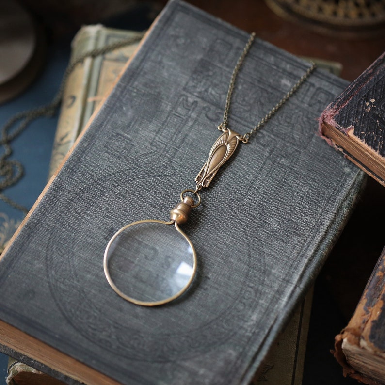 Monocle Pendant Filigree Necklace in Antiqued Silver or Brass image 6