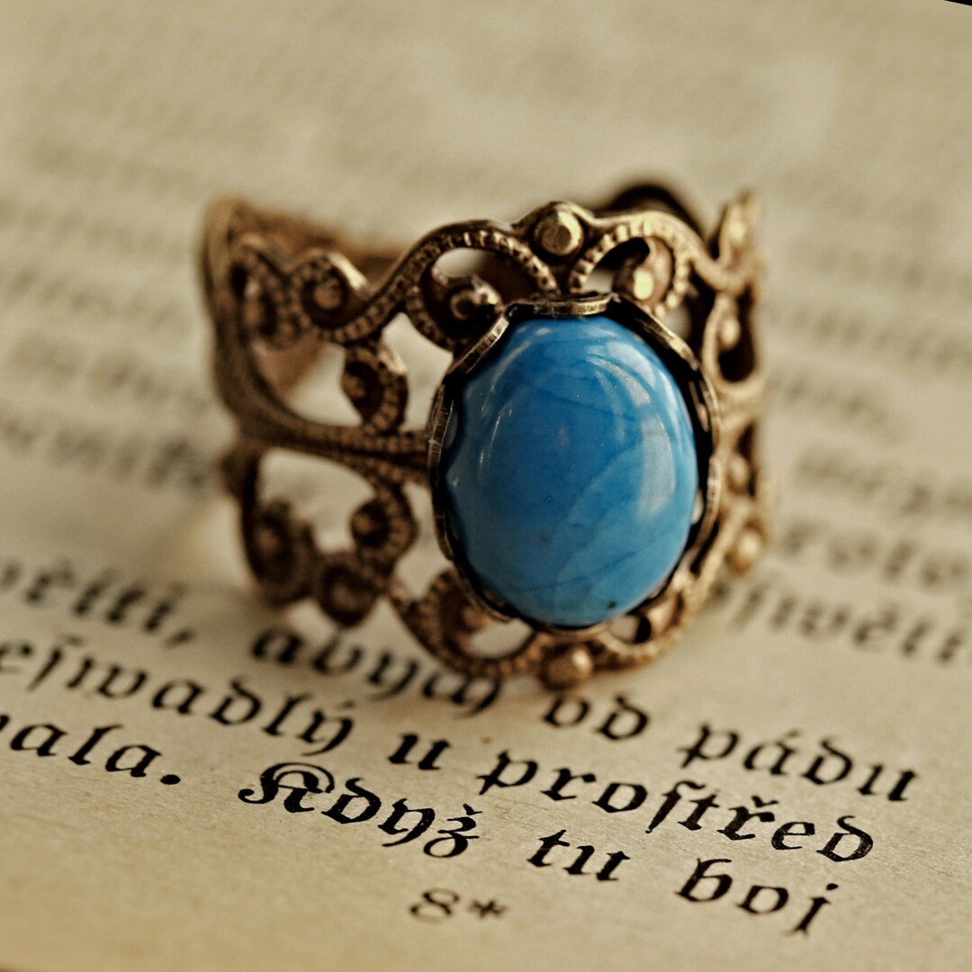 Blue Howlite Stone Ring on Antiqued Brass or Silver - Etsy