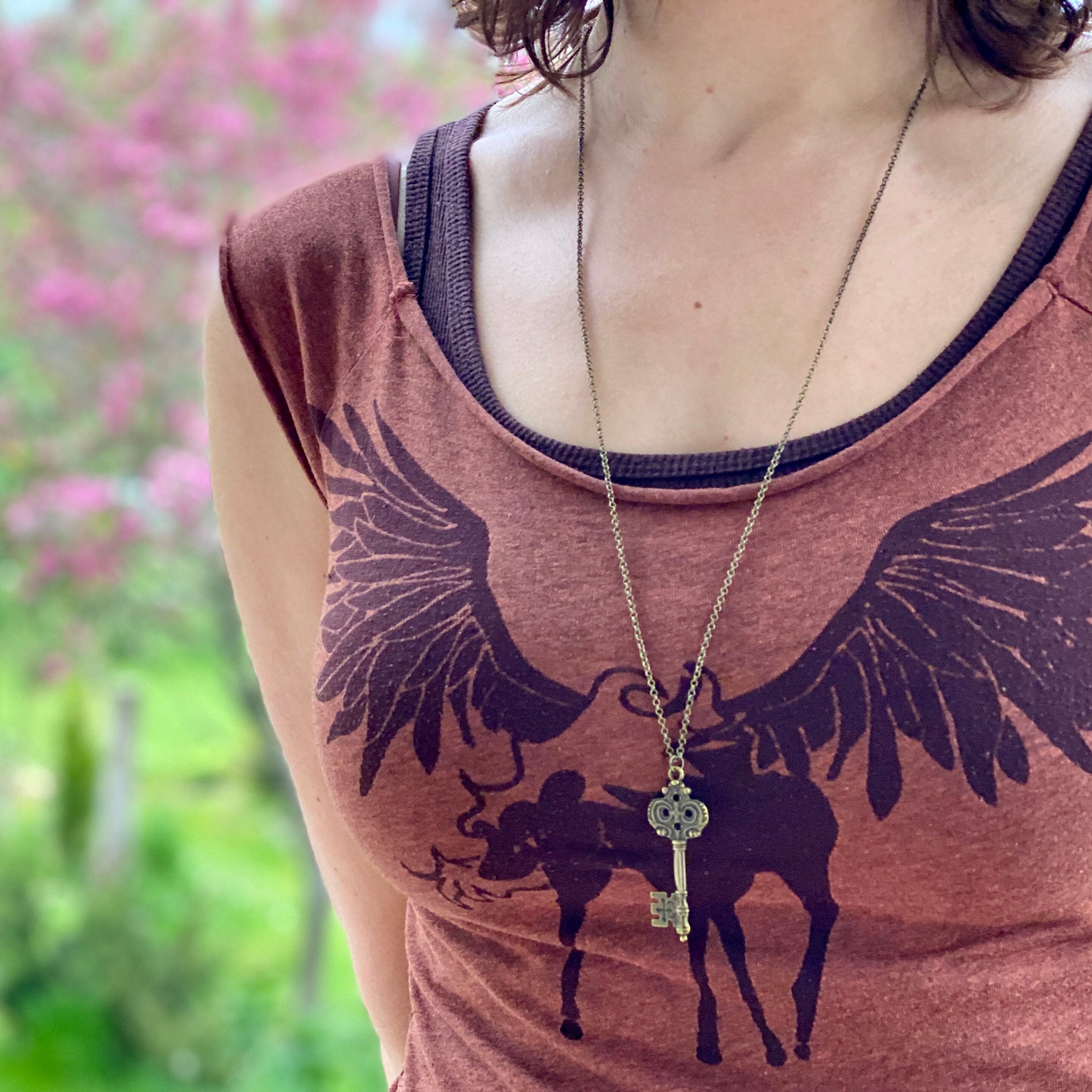 Brass Key Necklace Etsy