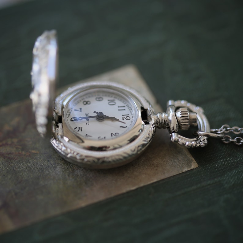 Small Pocket Watch Pendant Necklace in Silver Choose From Etsy